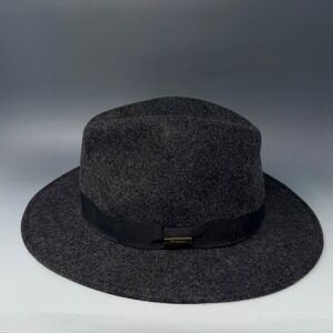 Biltmore 1917 Mens Wool Fedora Hat Charcoal Grey Medium Grosgrain Ribbon Band